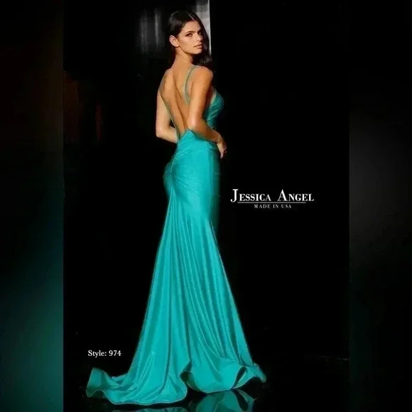 Jessica Angel 974 Formal Mermaid Gown XS | Sleeveless Jersey Evening Dress Scoop - Picture 3 of 8